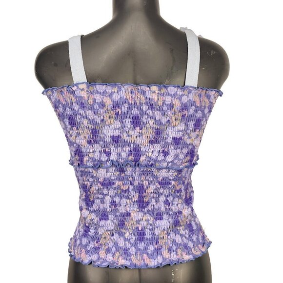 ANTHROPOLOGIE Boho Smocked Purple Floral Fairy Victorian Sleeveless‎ Top sz S - Picture 2 of 5